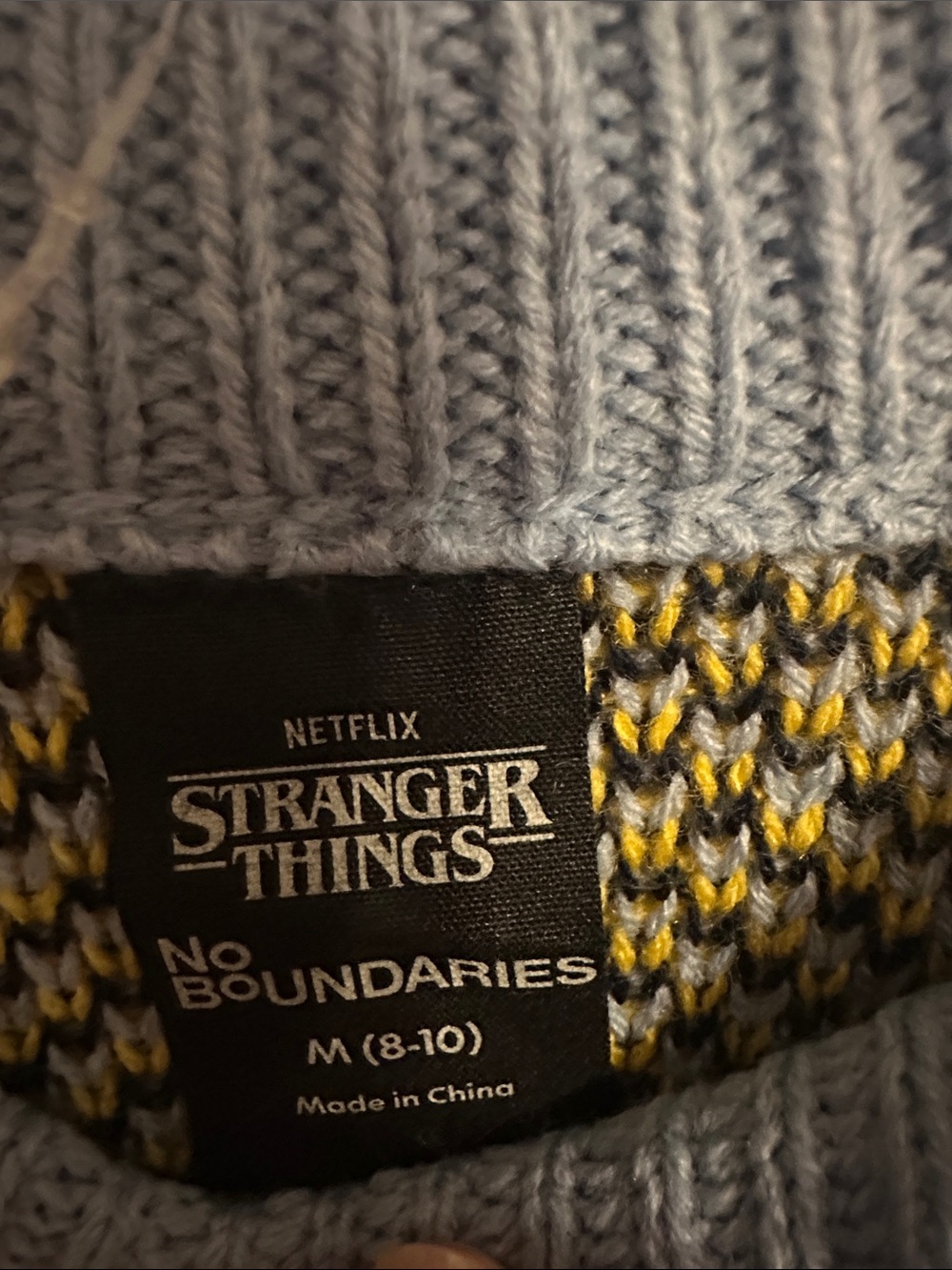 No Boundaries Light Blue Dog-Pattern Crewneck Sweater - Picture 3 of 4